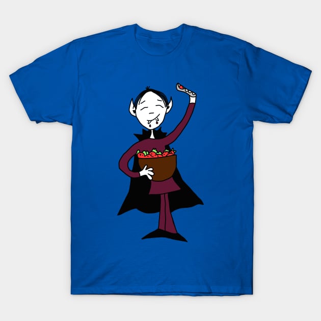 Vegan Vampire Kid Eating Strawberries T-Shirt by PrintingJack